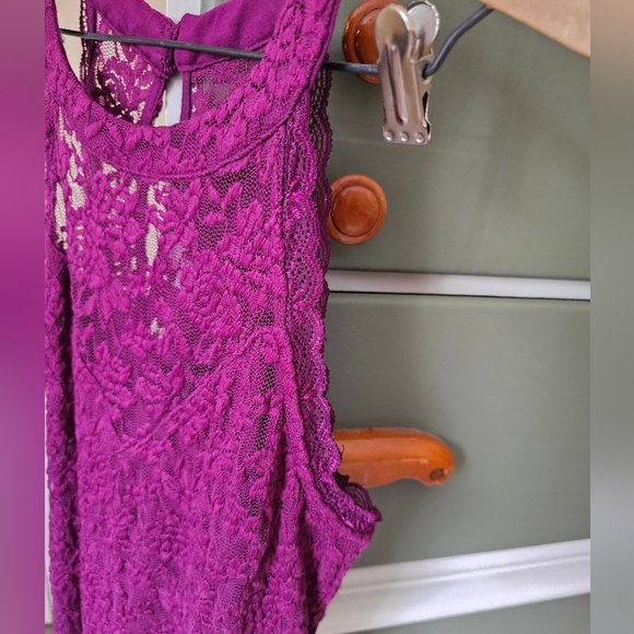 Torrid Lace High Neck Bodysuit Stretch Knit Bottom Plum Purple Lace See Through - Picture 2 of 7